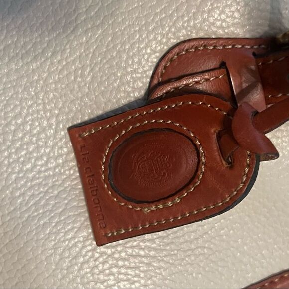 VTG 90s Liz Claiborne Leather Rolled Dual Handle Cream Pebbled Leather brown Bag - Picture 10 of 15